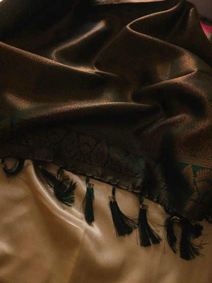Cotton SilCrimson Red with Emerald Green & Antique Gold Border Cotton Silk Blented Saree