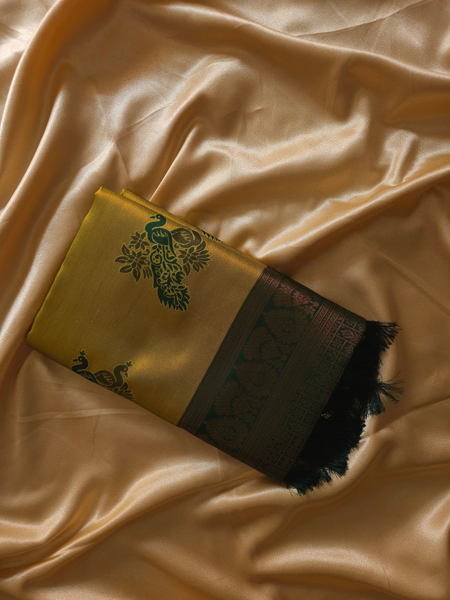 Light Green with Emerald Green ANd Golden & Antique  Border Saree