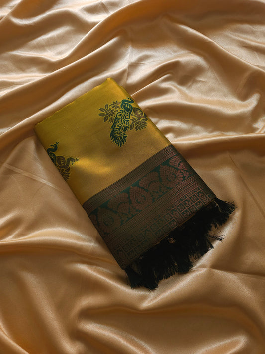 Light Green with Emerald Green ANd Golden & Antique  Border Saree