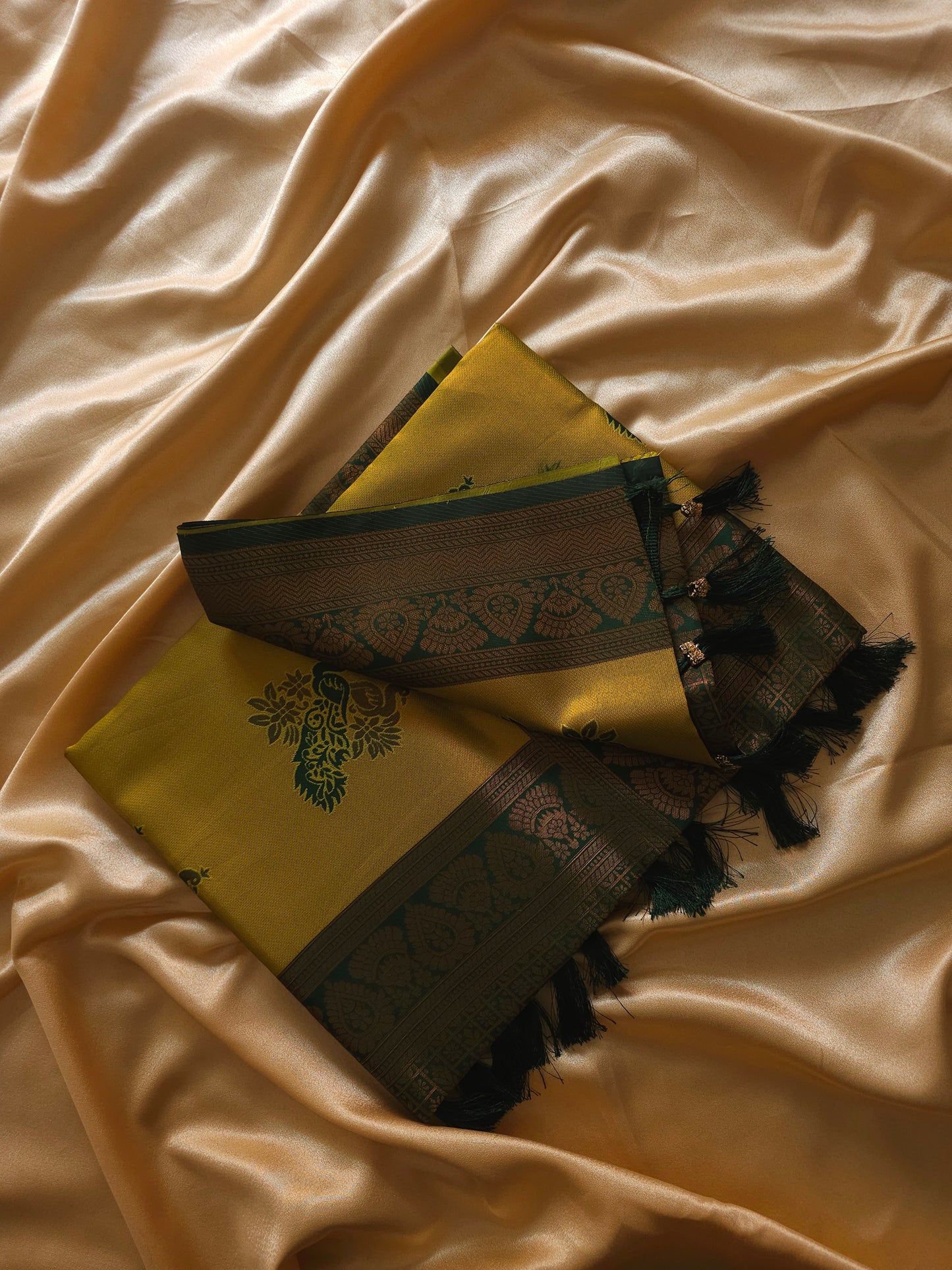Light Green with Emerald Green ANd Golden & Antique  Border Saree