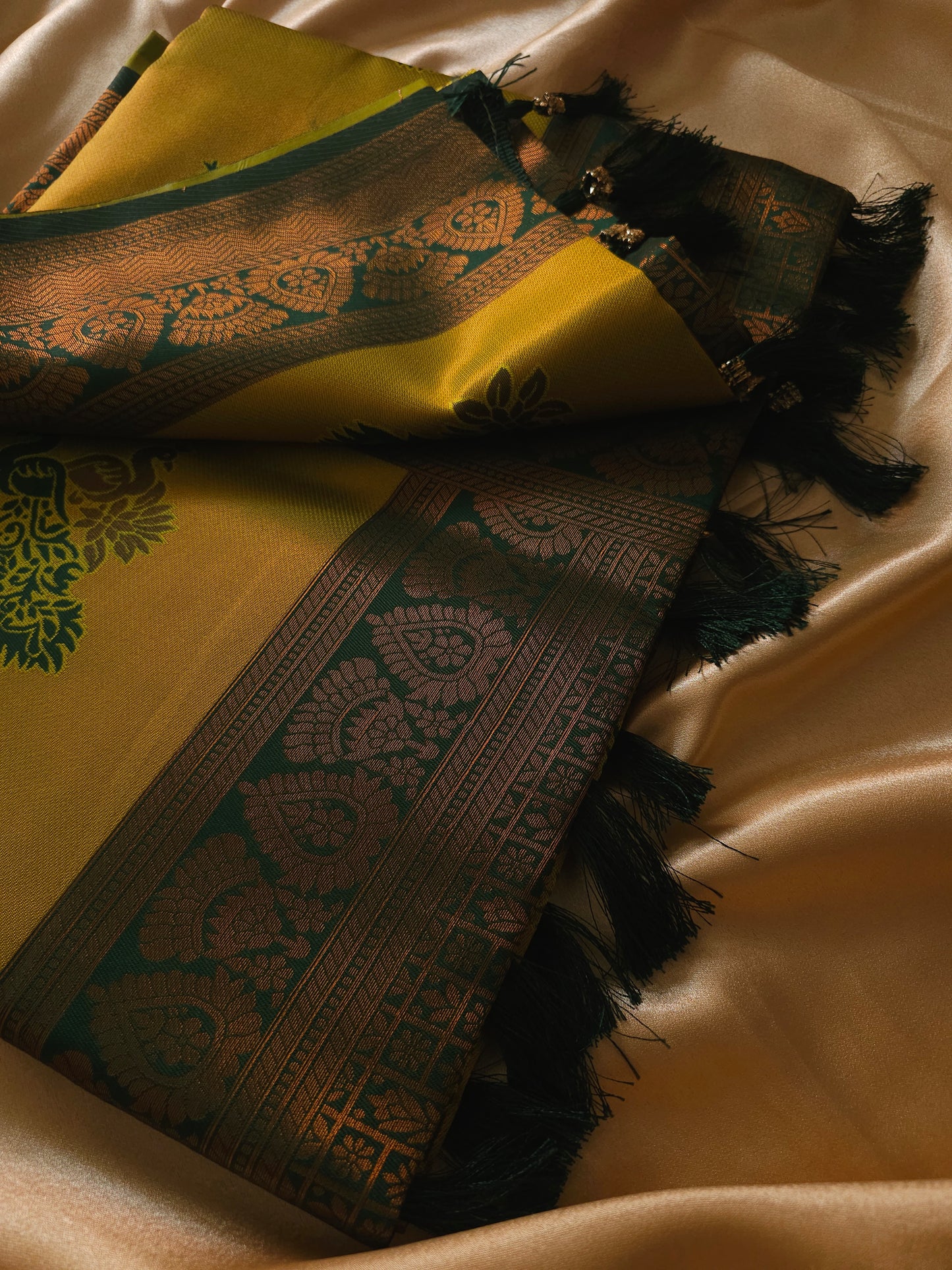 Light Green with Emerald Green ANd Golden & Antique  Border Saree