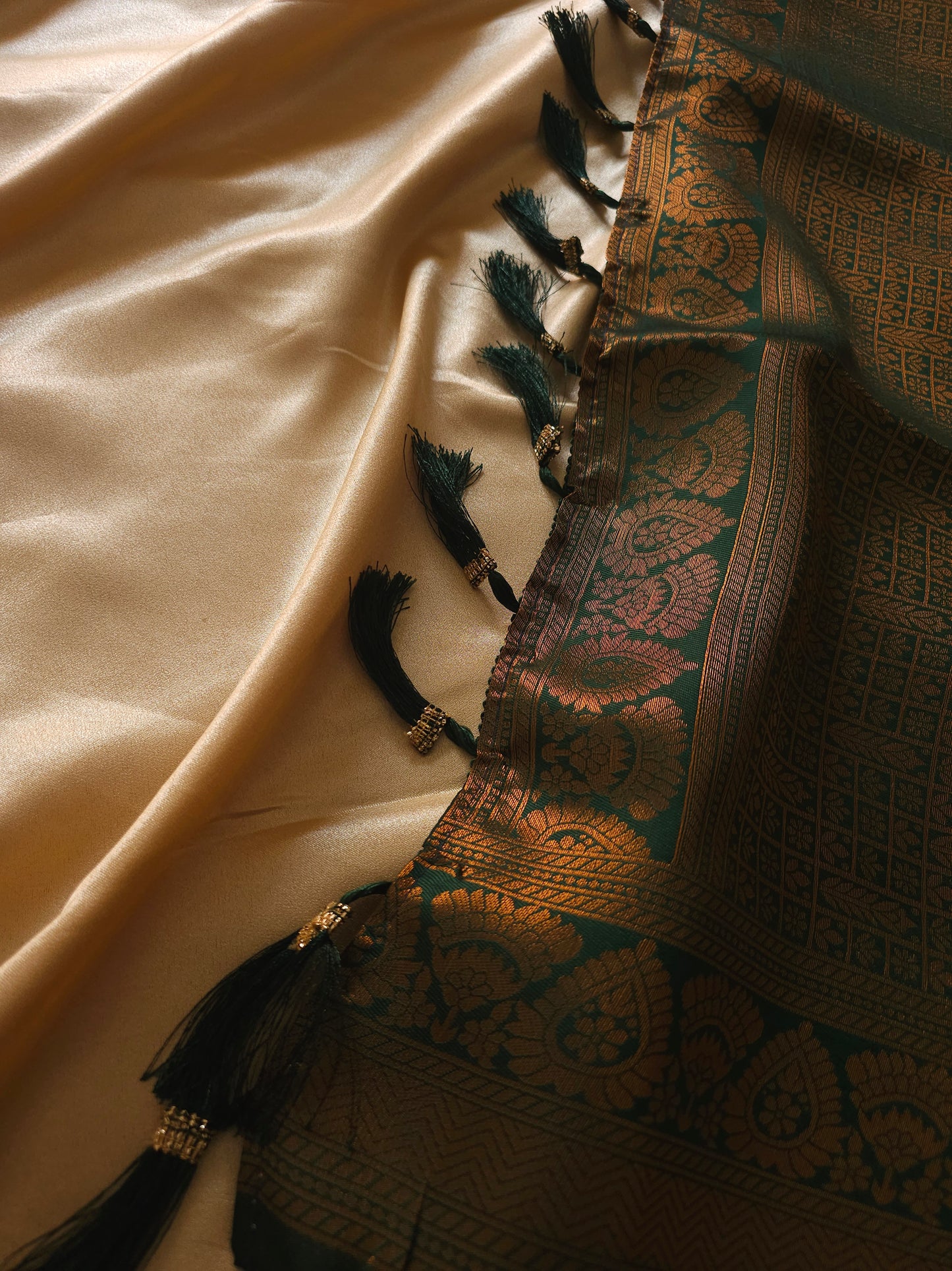 Light Green with Emerald Green ANd Golden & Antique  Border Saree