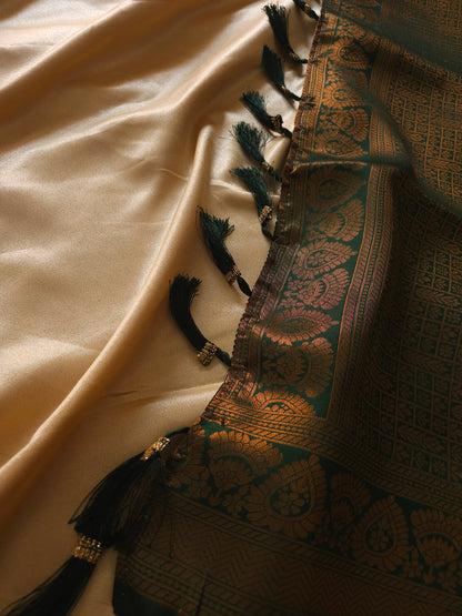 Light Green with Emerald Green ANd Golden & Antique  Border Saree