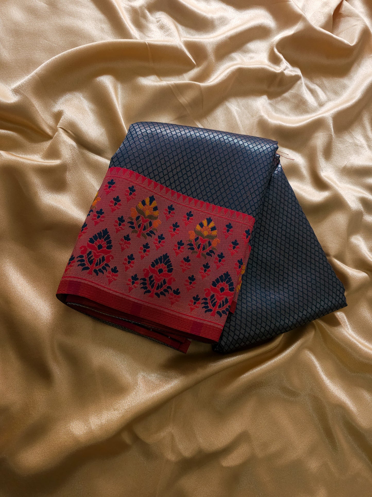 Premium Tissue silk Royal Midnight Blue & Ruby Pink Saree