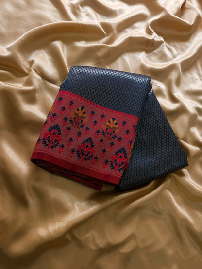 Premium Tissue silk Royal Midnight Blue & Ruby Pink Saree