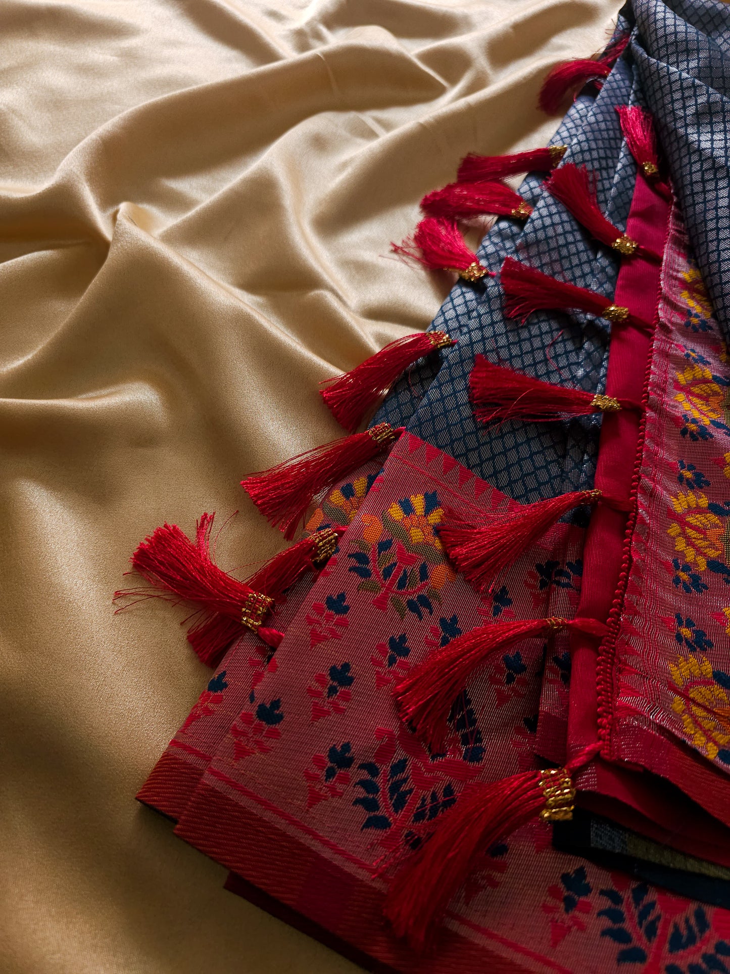 Premium Tissue silk Royal Midnight Blue & Ruby Pink Saree