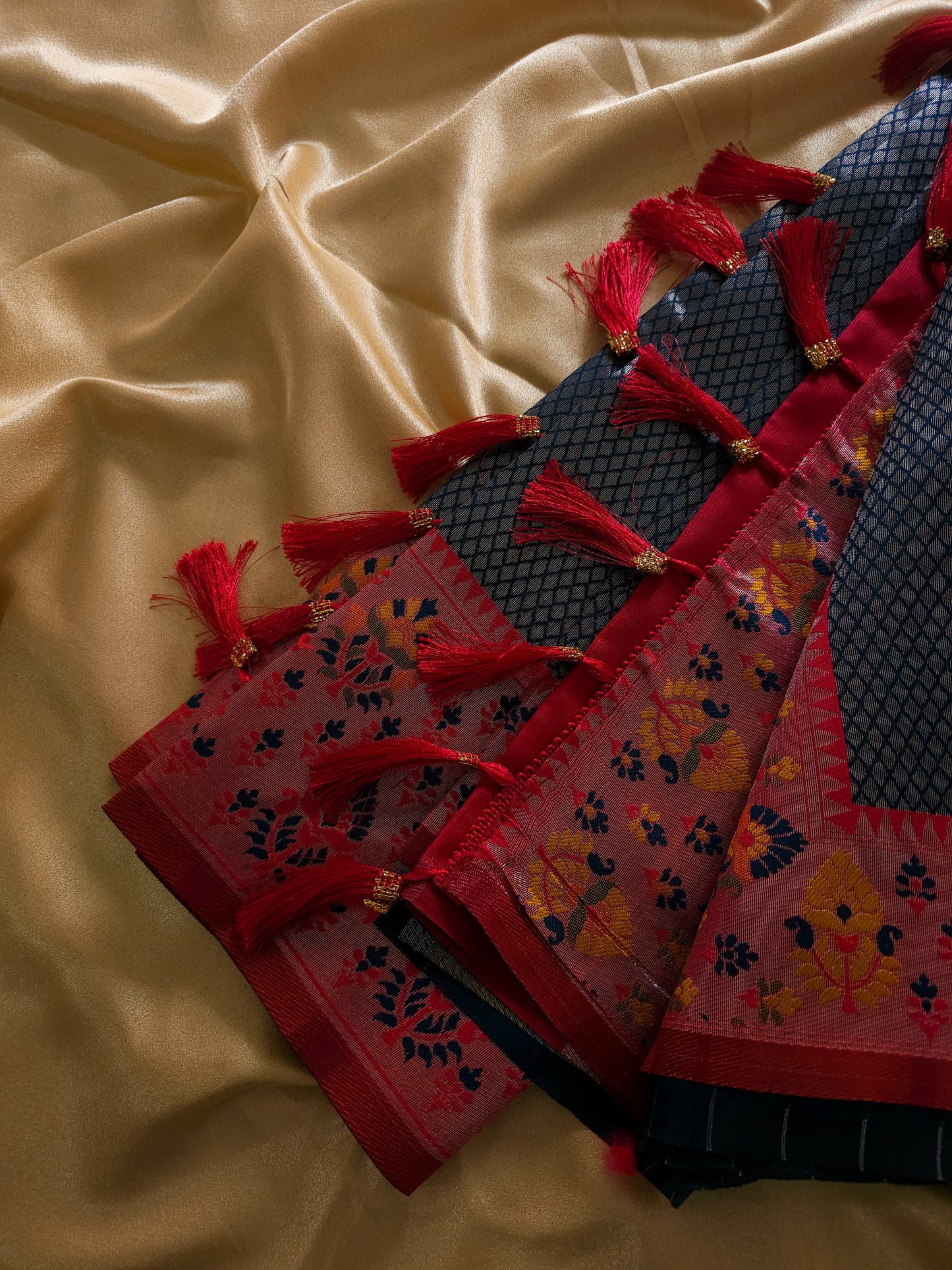 Premium Tissue silk Royal Midnight Blue & Ruby Pink Saree