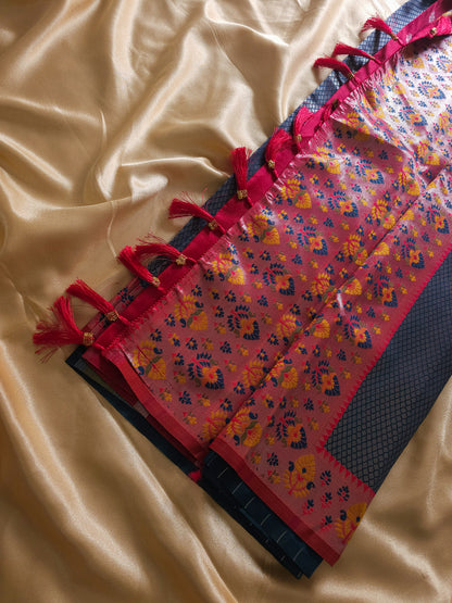Premium Tissue silk Royal Midnight Blue & Ruby Pink Saree