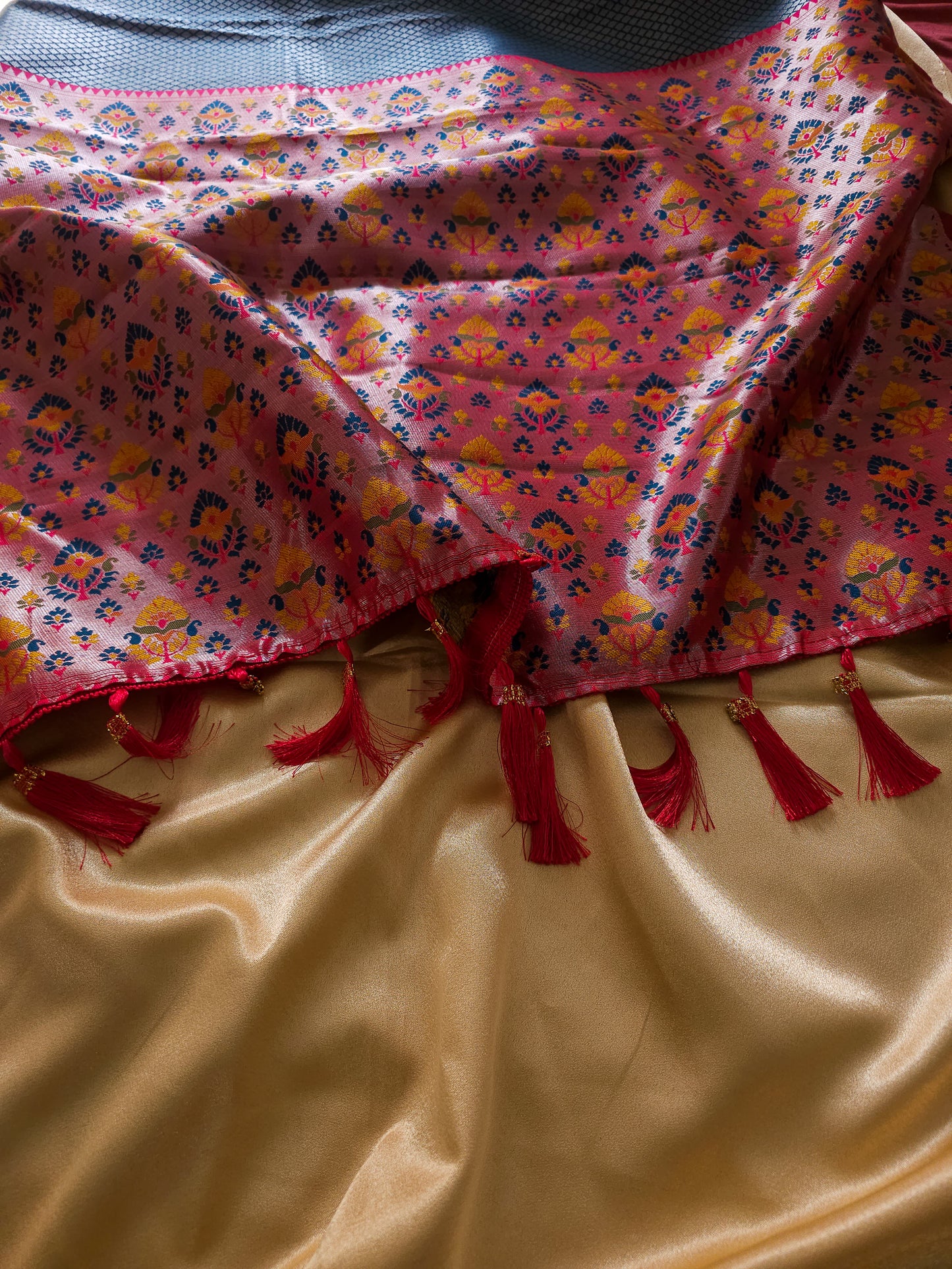 Premium Tissue silk Royal Midnight Blue & Ruby Pink Saree