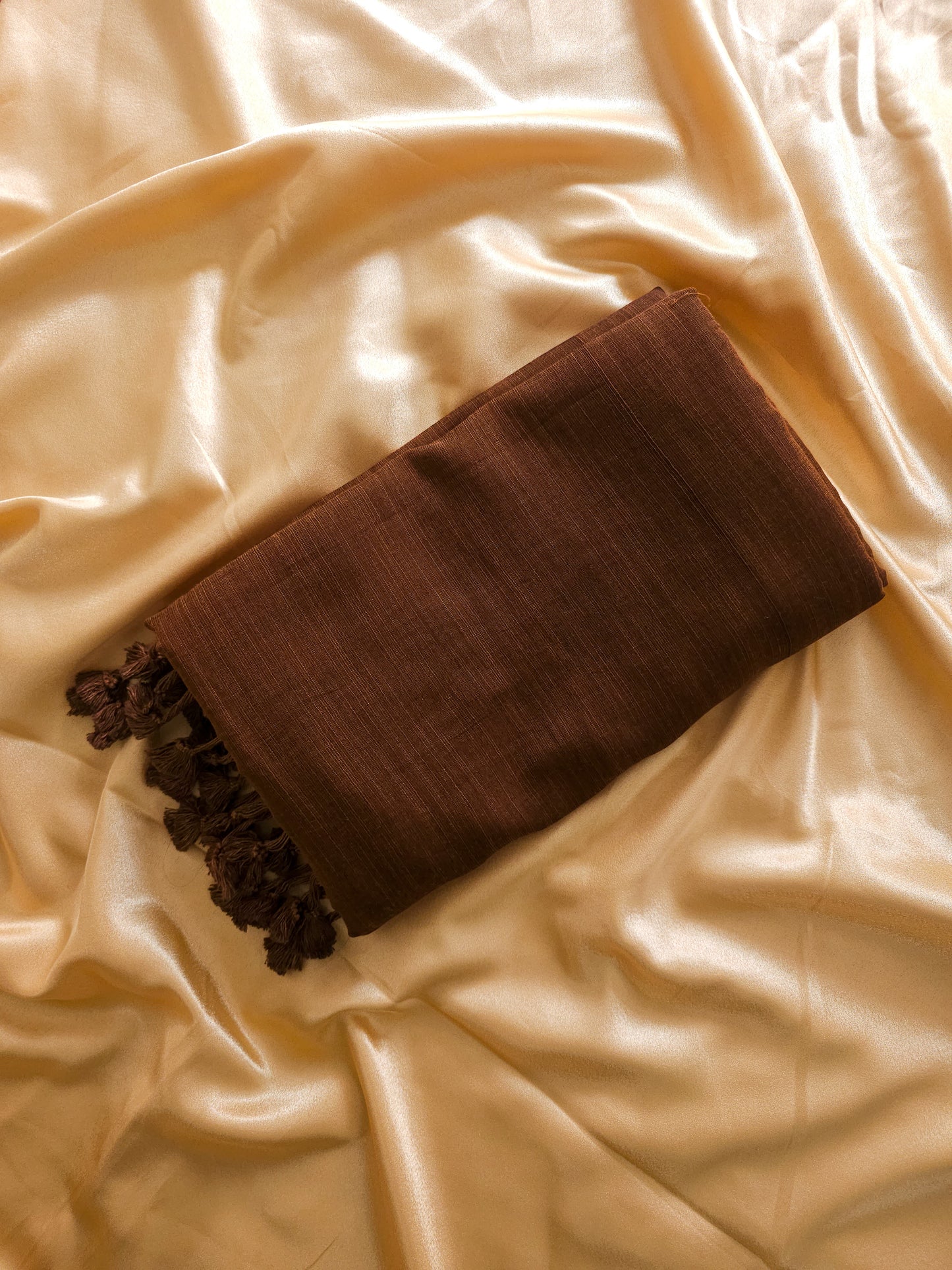 Plane Linen Coco Brown Saree With Floral Print Blouse