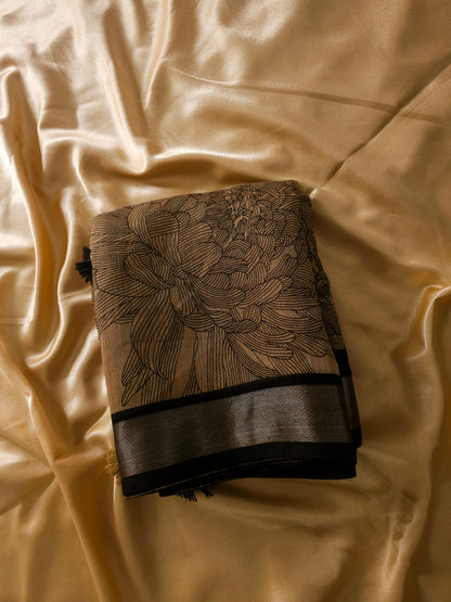 Sand Beige And Classic Black Linen saree
