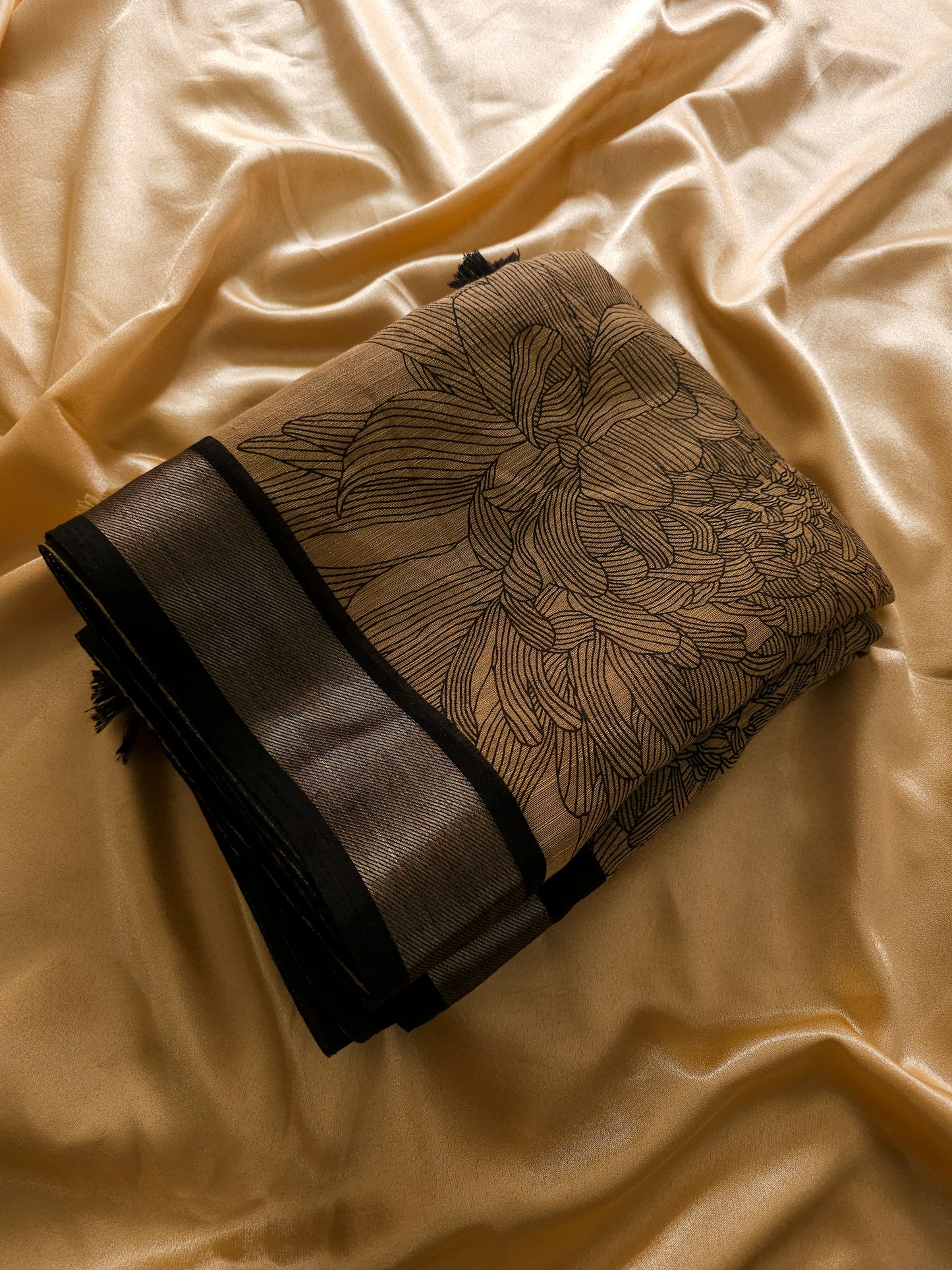 Sand Beige And Classic Black Linen saree